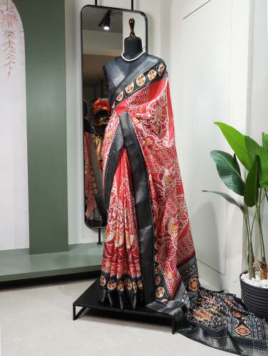 new lunch Printed With Zari Border Dola Silk saree
