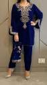 New Party Wear Velvet Heavy Embroidery Work Full Sleeves co ord set thumb 7