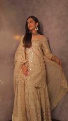 NewTrending Chinon Sequence Embroidered With Foil Paper Work Sarara Suit