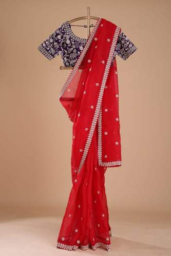 Organza Silk Embroidery Saree with Banglory Silk blouse