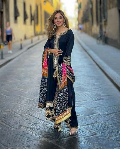 Party Wear fox Georgette Embroidery Sequence Work Black Pakistani suit  