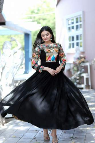 party wear Multi Thread embroidery work gown