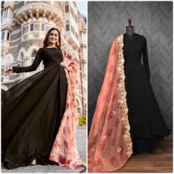 party wear Organza fabric gown with dupatta 