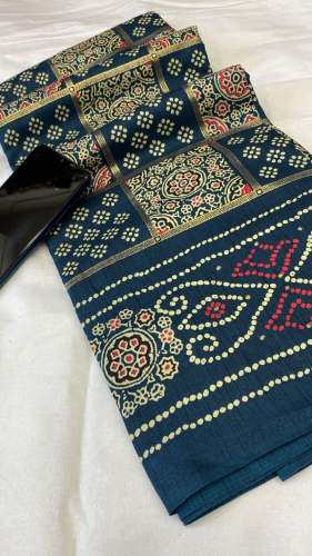 Pashmina Ajrakh Foil Print Silk Saree