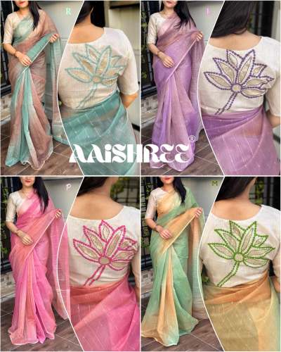Pranshi collection lurex linen organza hand printed saree