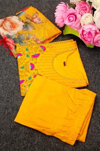 Premium And Classical Soft Cotton With Embroidery Work Top Bottam Dupatta