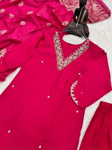 Premium  Elegant Roman silk Designer Kurti Set