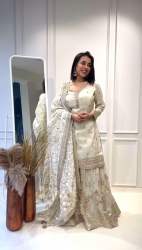 Presenting  Chinnon Silk Embroidery Work Top-Sharara And Dupatta set