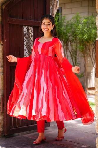 Presenting Organza Flare anerkali kurti pant dupatta set