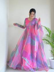 Presenting Organza Silk Digital Print Gown and Dupatta