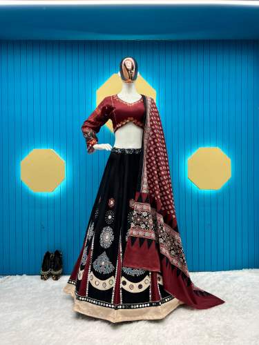Printed And Mirror Work Lehenga Choli For Navratri 