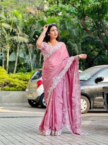 Pure Chinon silk Embroidered work Saree