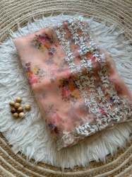 Pure Print Putch Flower n Gotapatti work Organza Saree