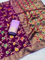 Pure Soft Banarasi Khadi Georgette Silk Weaving Saree With Wooven Pallu