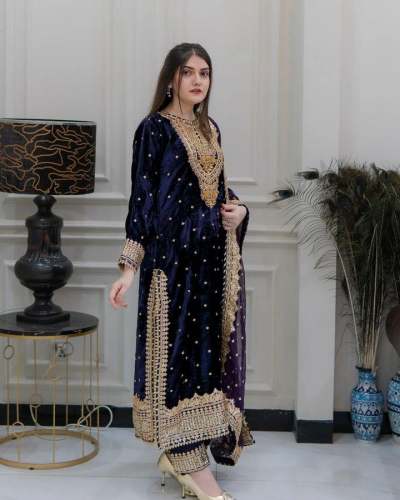 Quality Masterpiece Velvet Gown With Embroidery Siqunce