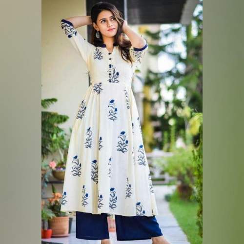 rayon digital printed work kurti palazzo pant set