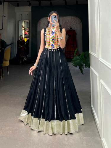 Rayon Plain Lehenga and Gamthi Work Blouse for Navratri 
