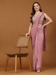 Ready to Wear Satin Silk Sequence Saree With Belt