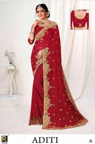 Ronisha Aditi Georgette Embroidery Designer Saree