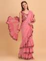 stylelist gerogette fabric with embrdery work ruffle saree thumb 2