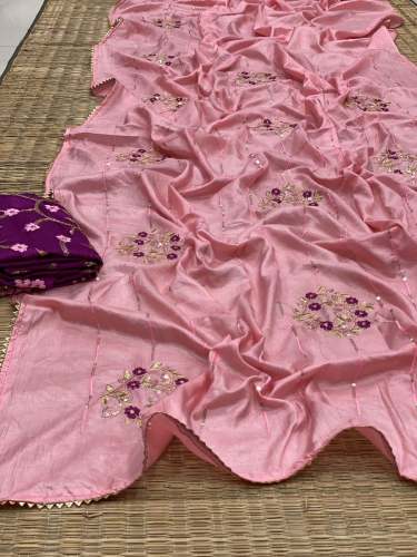 Sequence Embroidery Work Dola Silk Saree