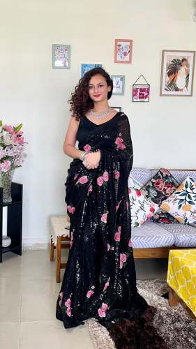Sequence Flower work Georgette Fabric saree