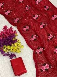 Sequence Flower work Georgette Fabric saree with viscose thred