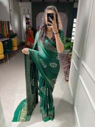 stylelist  Printing with Foil Work Semi Gaji Satin saree