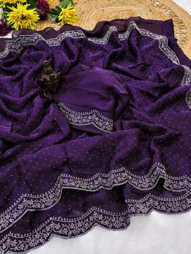 Fab Funda Shaded Fandy Satin Fabric  Diamond Work Saree