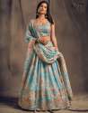 Sky Blue Floral Embroidered Organza  Lehenga Choli