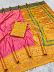 Soft And pure zari weaving Rich pallu with zari weaving  banarasi silk saree