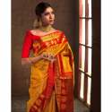 Soft Lichi Silk Haldi Wear Yellow Saree thumb 1