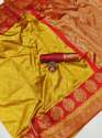 Soft Lichi Silk Haldi Wear Yellow Saree thumb 5