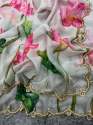 Soft mulmul handwork print cover organza saree thumb 3