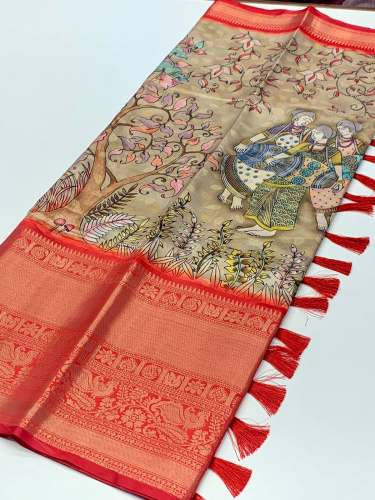 Soft Silk Kalamkari Printed Saree For Women