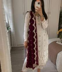 standard georgette embroidery kurti pant dupatta set