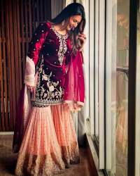 standard Havy Velvet Designer lace work Sharara suit