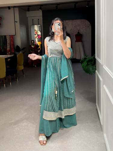 standard Thread Embroidery Work Palazzo kurti set