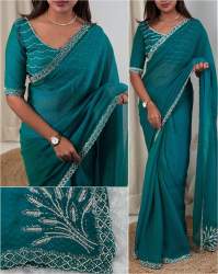 Stunning Beats And Savroski Work Partywear Saree With Self Jacquard