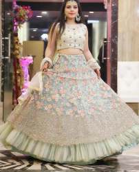stylist Satin  Butterfly Net With Ruffle Lehenga choli
