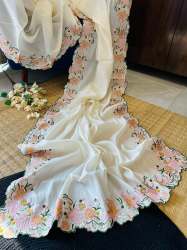 Sundha lunching embroidery viscose thread Tussar silk saree