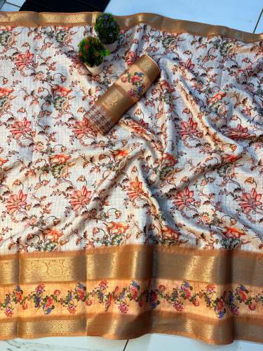 Super fancy jequrd boder with super flower mill print saree 