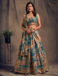 Teal Blue Zari Embroidery Organza Lehenga Choli