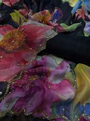 Tebby Organza Beautiful Floral Print With Katdana Handwork