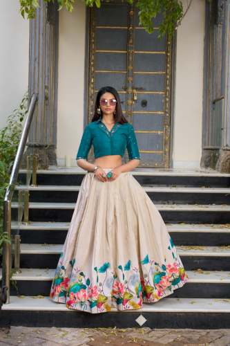 Tessar Silk Floral Print Lehenga  With Blouse