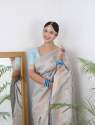  THE ALMAARI 1006 BLUE satin banarasi saree thumb 1