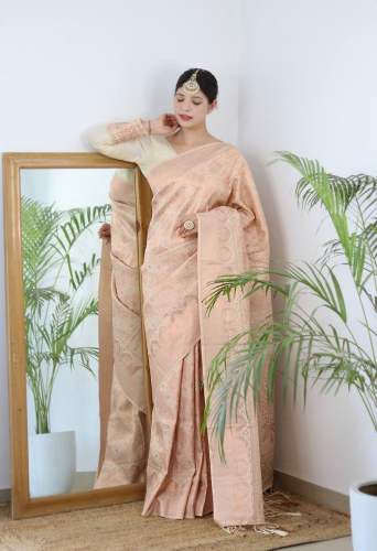 THE ALMAARI 1007 CREAM  Intricate Brocade Blouse banarasi silk saree
