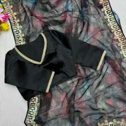 trendi embroidery work organza saree with stitched blouse
