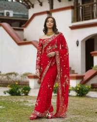 Trending Designer Zari Sequence Patches Saree 