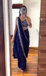 Trending Heavy Chinon Embroidery cording work ready to wear saree